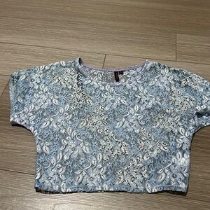Blue lace crop top
